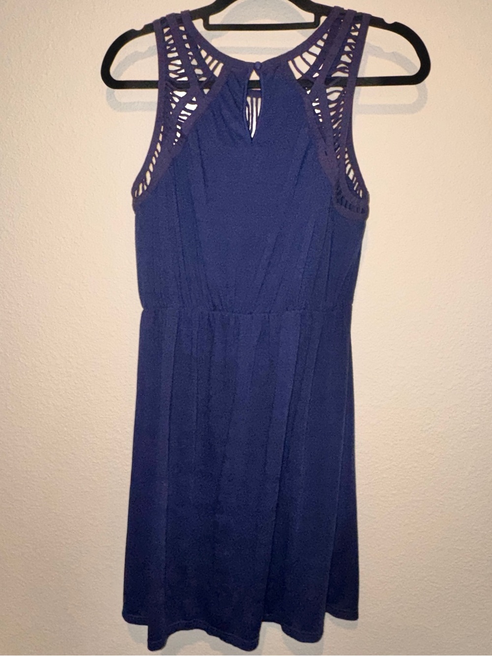 Pixley Navy Crochet Yoke Sleeveless Dress